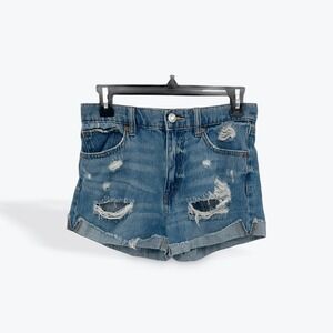 AERO Denim Mom Shorts Size 4 Distressed Rips Cuffed Casual Trendy‎